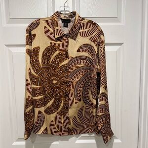 NWOT - Hermes-esque pattern Blouse, House of Harlow brand, Never worn Silky-feel